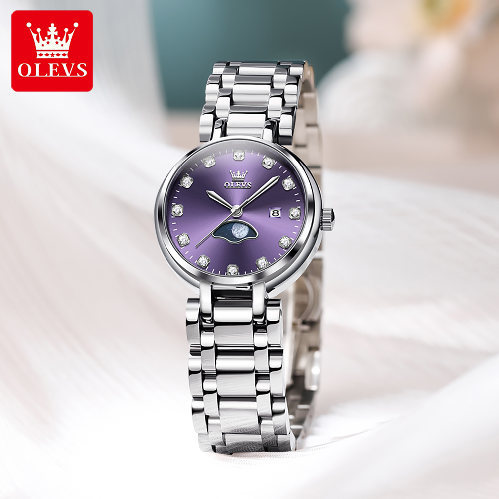 OLEVS Elegant Fashion Purple R - Luxury Watch Moon Phase ulasan dan harga