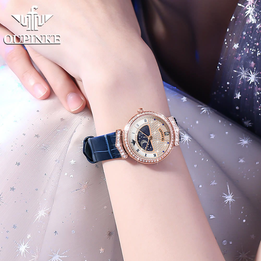 OUPINKE 3216 Woman Watch Water - Luxury Watch Moon Phase ulasan dan harga